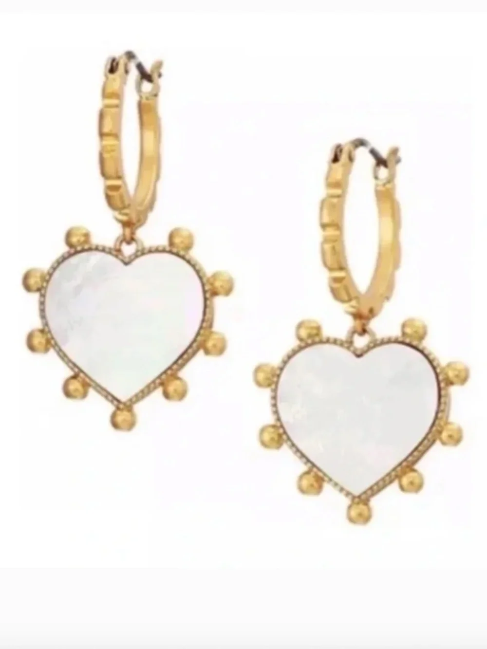 FINAL PRICE New Tory Burch White Mother of Pearl Gold Tone Heart Drop Earrings